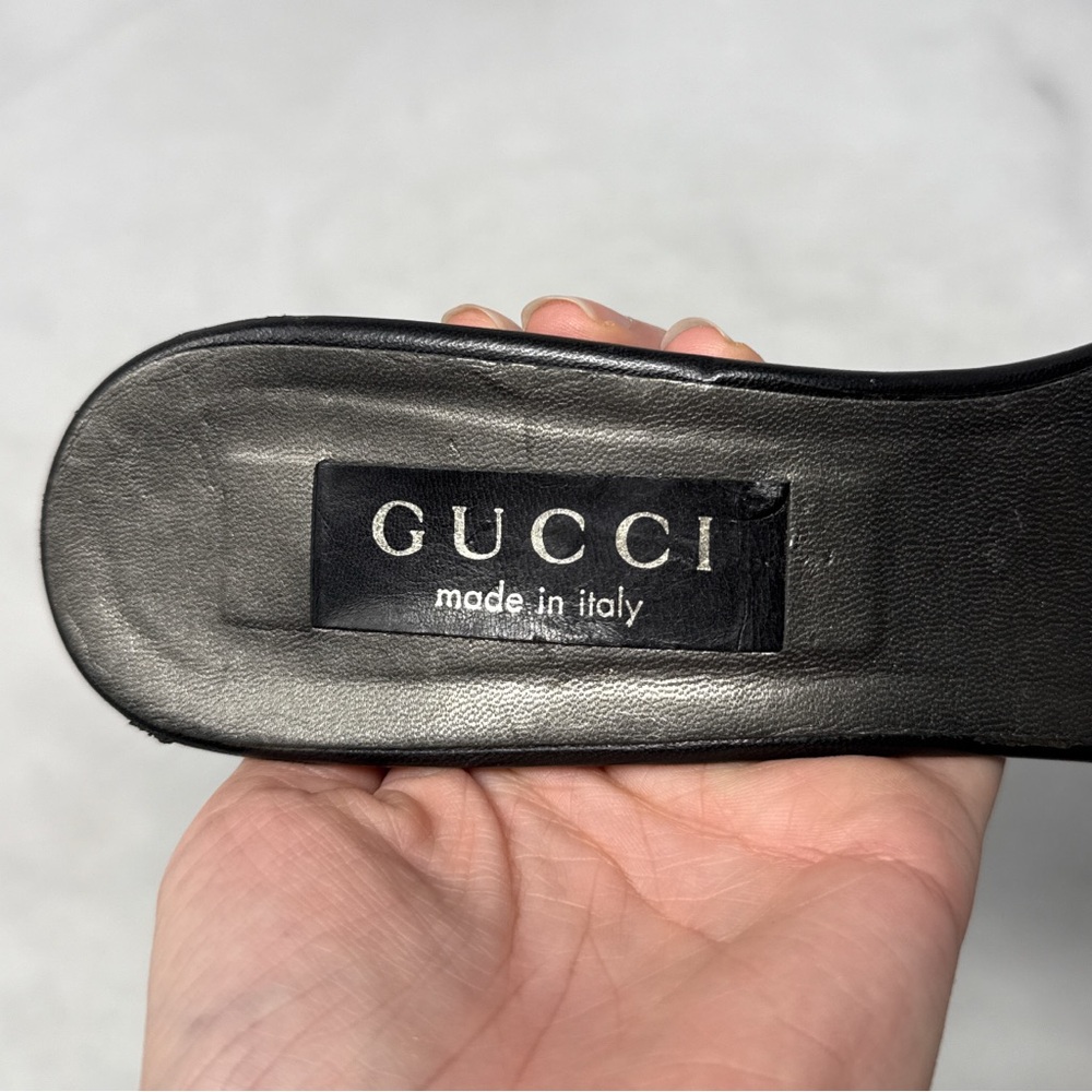 GUCCI Vintage 90s Y2K Monogram GG Leather Minimalist Slide Mule Sandal Heels 9.5 - Picture 8 of 16